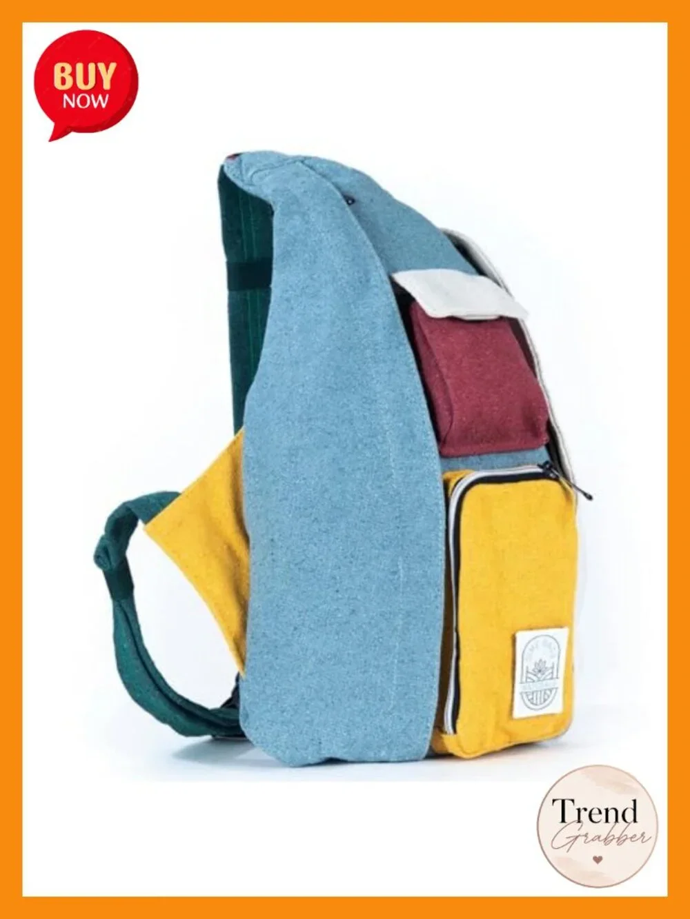 100% Nepali Hemp Crossbody Sling Bag, Multi-Pocket Design, Adjustable Strap